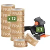 Lot 12 rouleaux ruban adhésif kraft "Fragile" pour emballage et déménagement - 50 m - 1 dévidoir offert - Qualité Premium