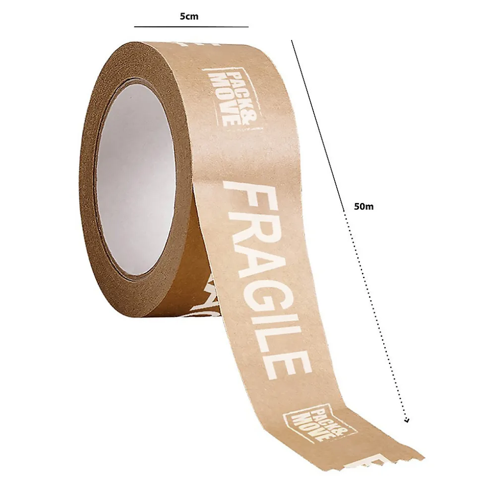 Lot 12 rouleaux ruban adhésif kraft "Fragile" pour emballage et déménagement - 50 m - 1 dévidoir offert - Qualité Premium