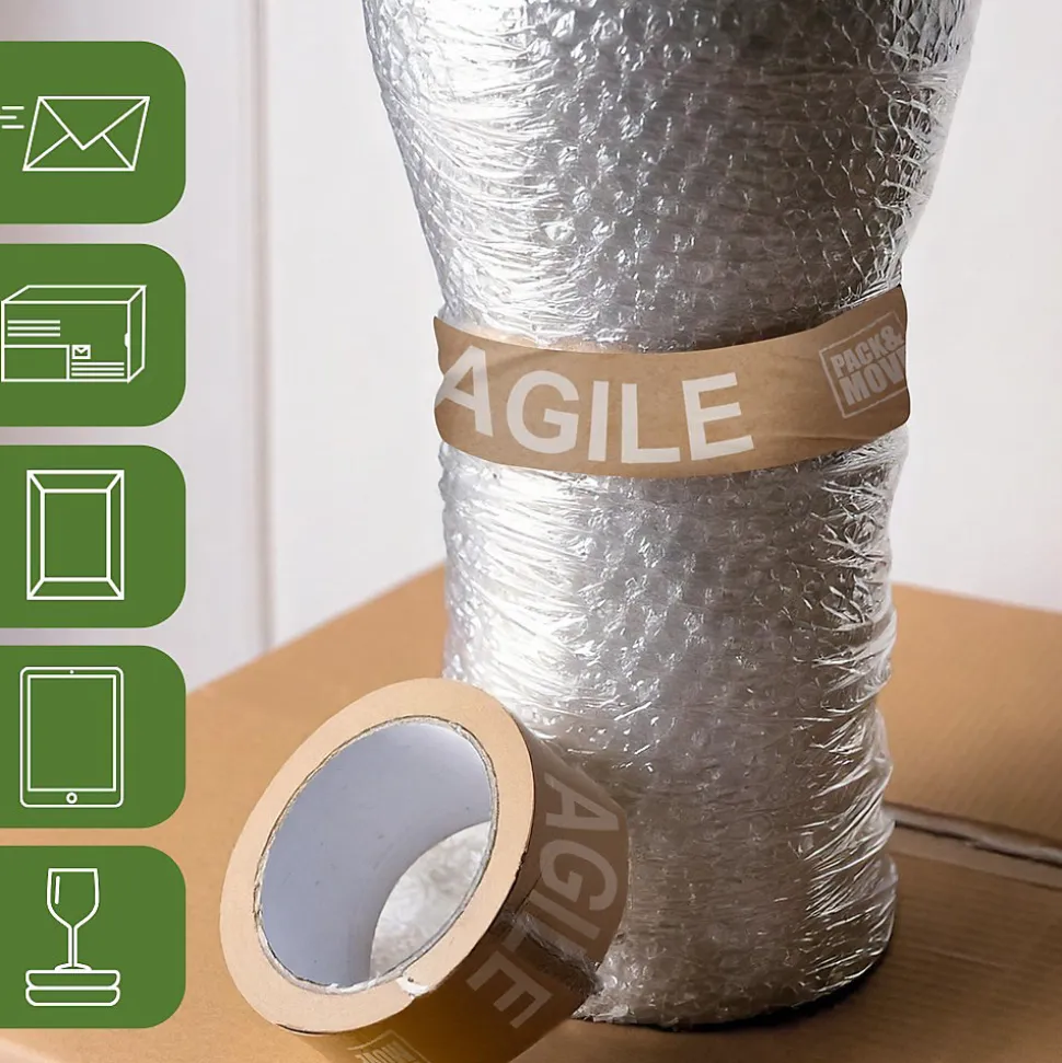 Lot 6 rouleaux ruban adhésif kraft "Fragile" pour emballage et déménagement - 50 m - 1 dévidoir offert - Qualité Premium