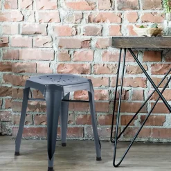 Lot 2 tabourets métal gris avec perforations sur l'assise - METALICA