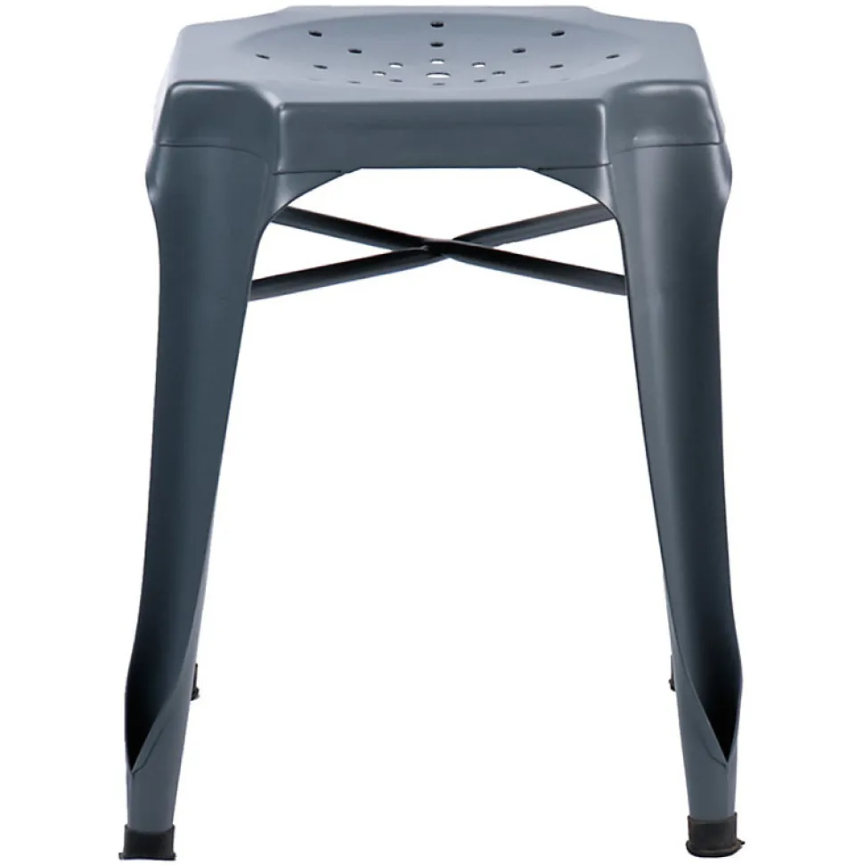 Lot 2 tabourets métal gris avec perforations sur l'assise - METALICA