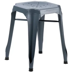 Lot 2 tabourets métal gris avec perforations sur l'assise - METALICA