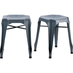 Lot 2 tabourets métal gris avec perforations sur l'assise - METALICA