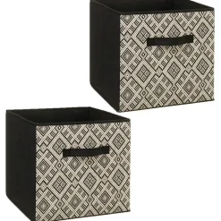 Lot de 2 Boites de rangement pliable Ethnique - 31 x 31 - Noir et blanc