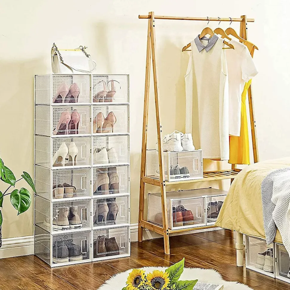 Lot de 18 boîtes à chaussures en plastique transparents empilables