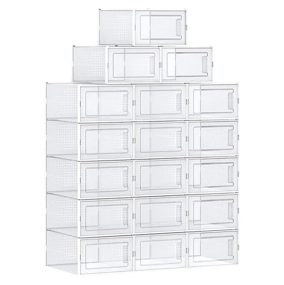 Lot de 18 boîtes à chaussures en plastique transparents empilables