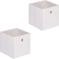 Lot de 2 boîtes de rangement ELA, en tissu blanc