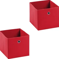 Lot de 2 boîtes de rangement ELA, en tissu rouge