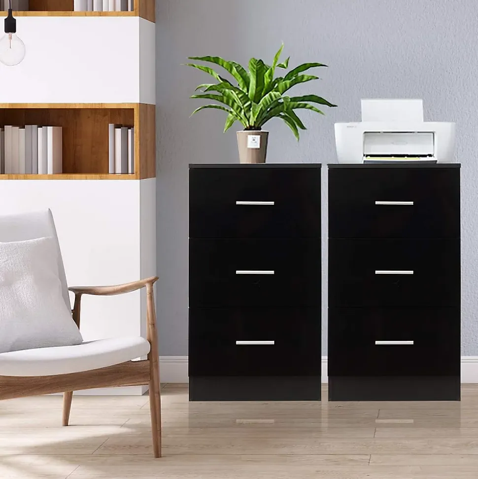 Lot de 2 Caisson de Bureau avec 3 Tiroirs Classeur de Dossiers Durable et Multifonctionnel