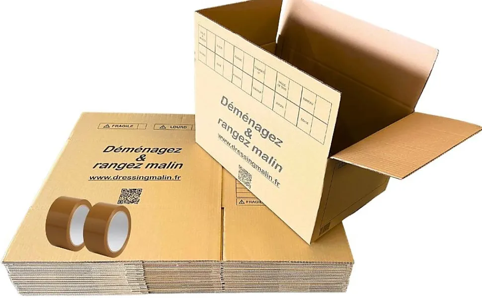 lot de 40 cartons demenagement 55x35x30 cm 2 adhesifs