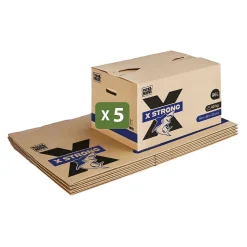 Lot de 5 Cartons Déménagement X Strong - 60 x 40 x 40 cm - Charge 40 kg - Extrême Résistance - Grande Capacité