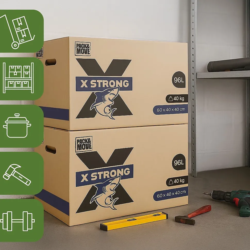 Lot de 10 Cartons Déménagement X Strong - 60 x 40 x 40 cm - Charge 40 kg - Extrême Résistance - Grande Capacité