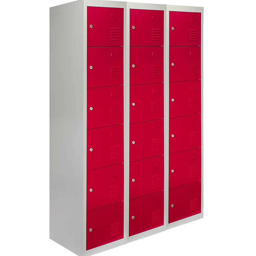 Lot de 3 Casiers de Rangement de 6 Portes en Acier Rouge