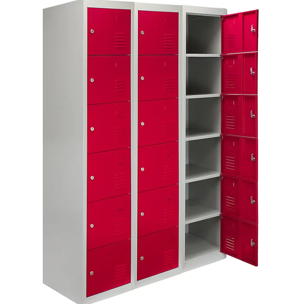 Lot de 3 Casiers de Rangement de 6 Portes en Acier Rouge