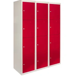 Lot de 3 Casiers de Rangement de 4 Portes en Acier Rouge