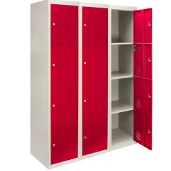 Lot de 3 Casiers de Rangement de 4 Portes en Acier Rouge