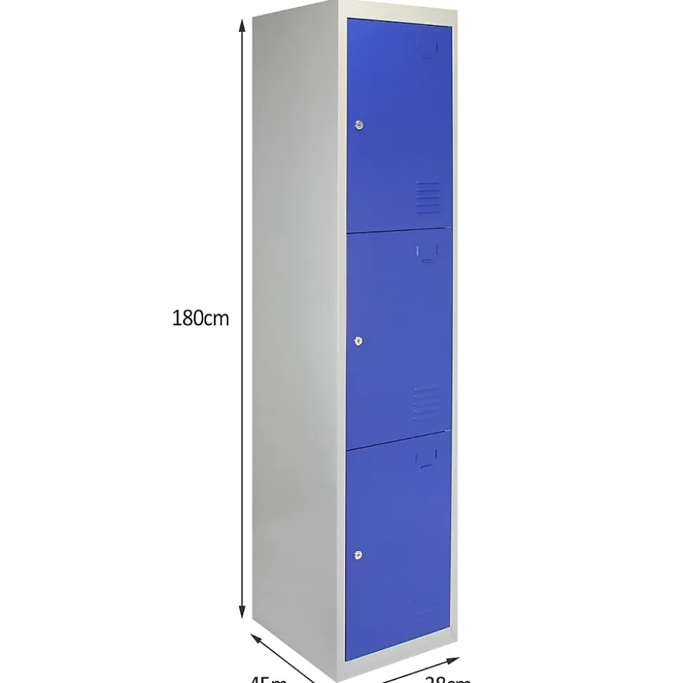 Lot de 3 Casiers de Rangement de 3 Portes en Acier Bleu