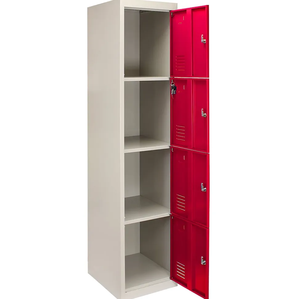 Lot de 4 Casiers de Rangement de 4 Portes en Acier Rouge