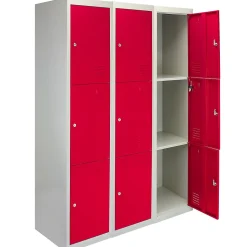 Lot de 3 Casiers de Rangement de 3 Portes en Acier Rouge