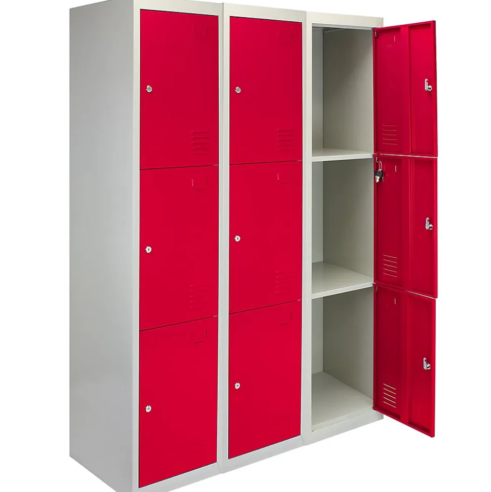 Lot de 3 Casiers de Rangement de 3 Portes en Acier Rouge