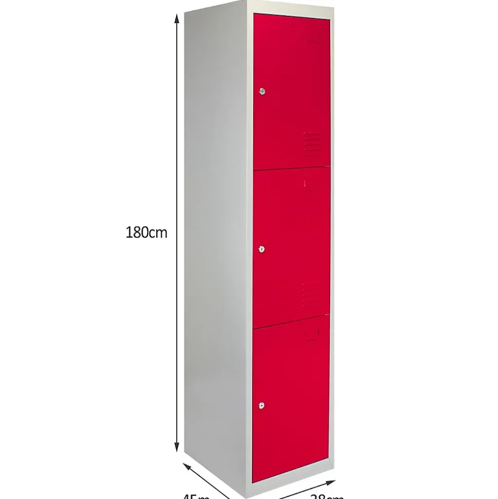 Lot de 3 Casiers de Rangement de 3 Portes en Acier Rouge