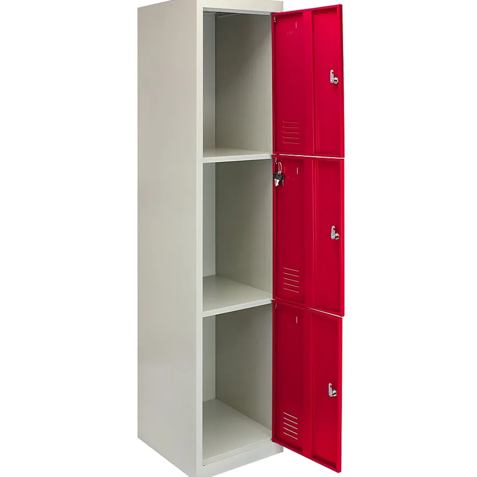Lot de 3 Casiers de Rangement de 3 Portes en Acier Rouge