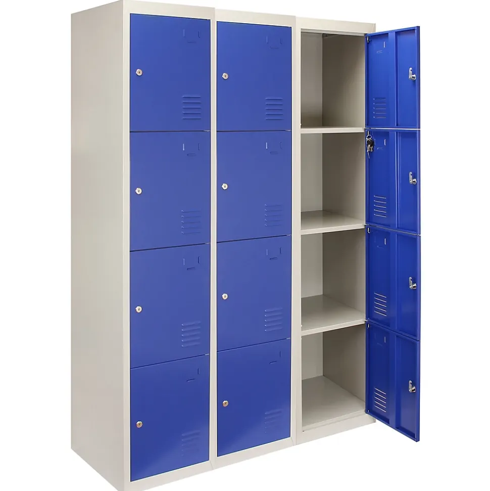 Lot de 3 Casiers de Rangement de 4 Portes en Acier Bleu