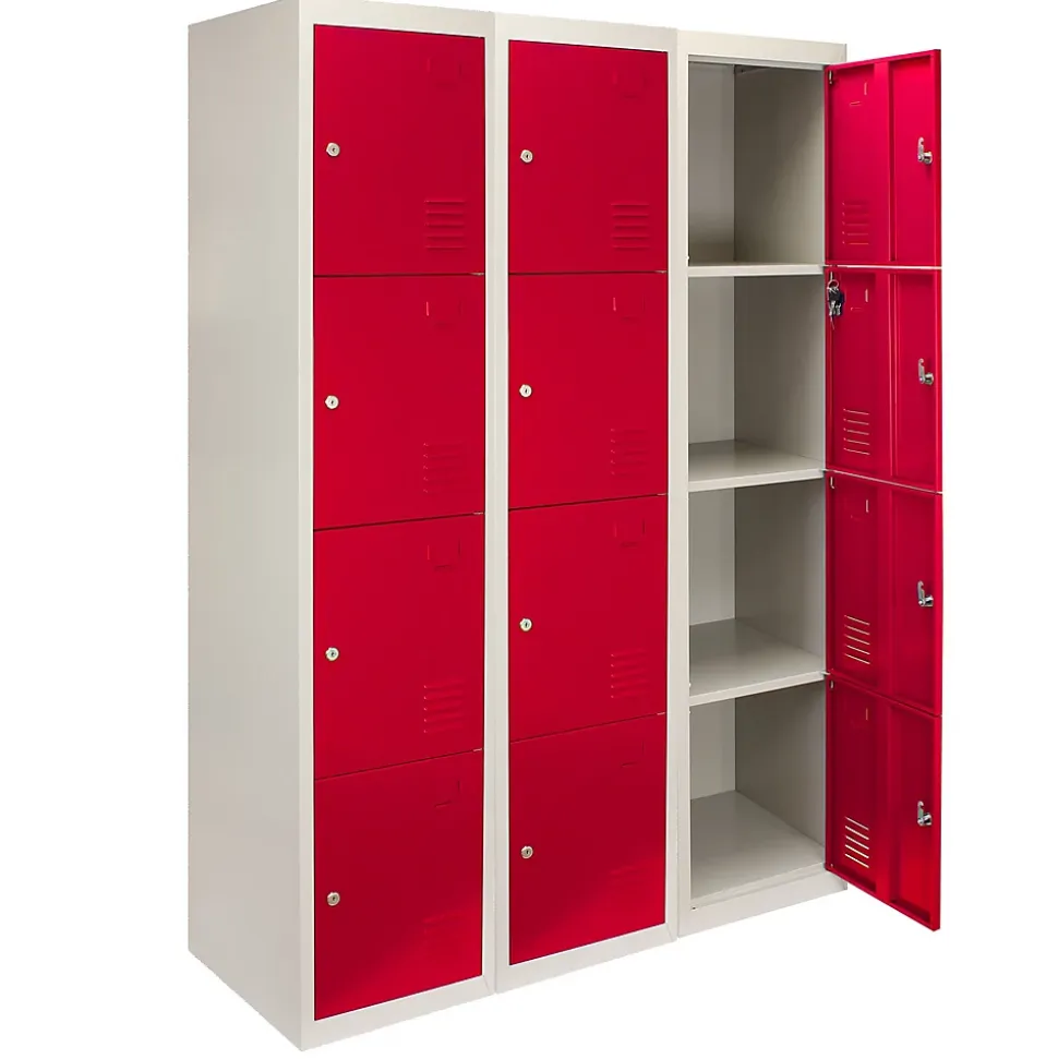 Lot de 3 Casiers de Rangement de 4 Portes en Acier Rouge
