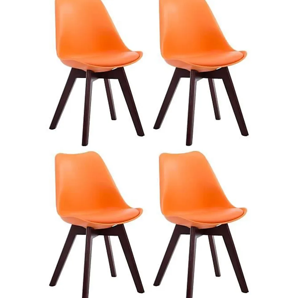 Lot de 4 Chaises - CLP - Borneo V2 - Similicuir - Orange - Pieds en Bois