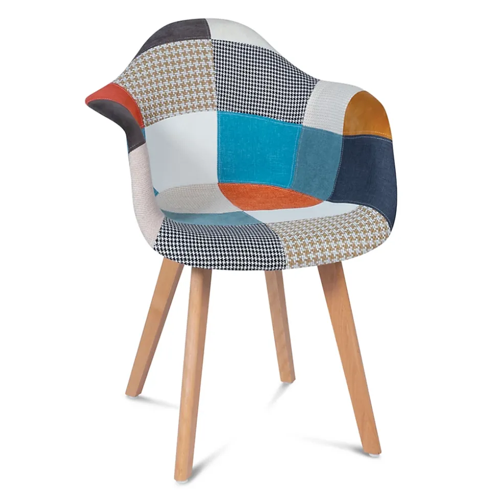 Lot de 2 chaises de salle à manger scandinaves, fauteuils de table SARA motifs patchworks multi-couleurs