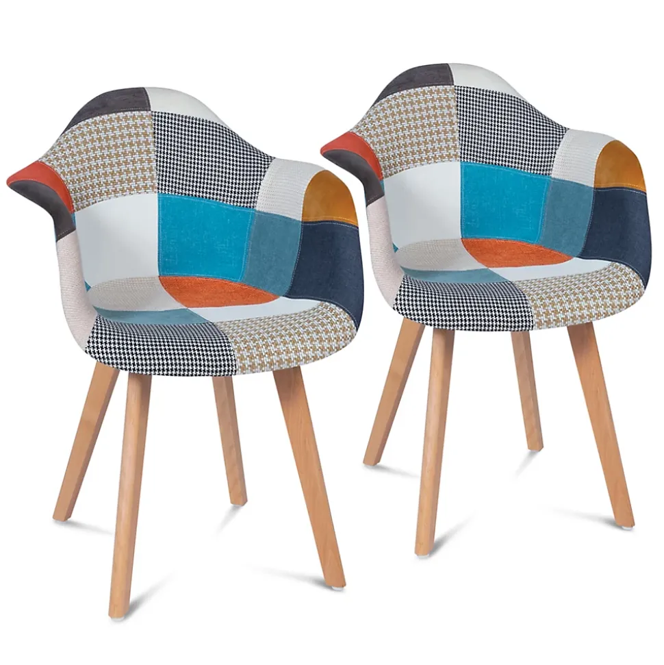 Lot de 2 chaises de salle à manger scandinaves, fauteuils de table SARA motifs patchworks multi-couleurs