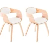 Lot de 2 Chaises de salle à manger Kingston En Similicuir Avec Accoudoirs et Piétement en Bois , Nature - Blanc