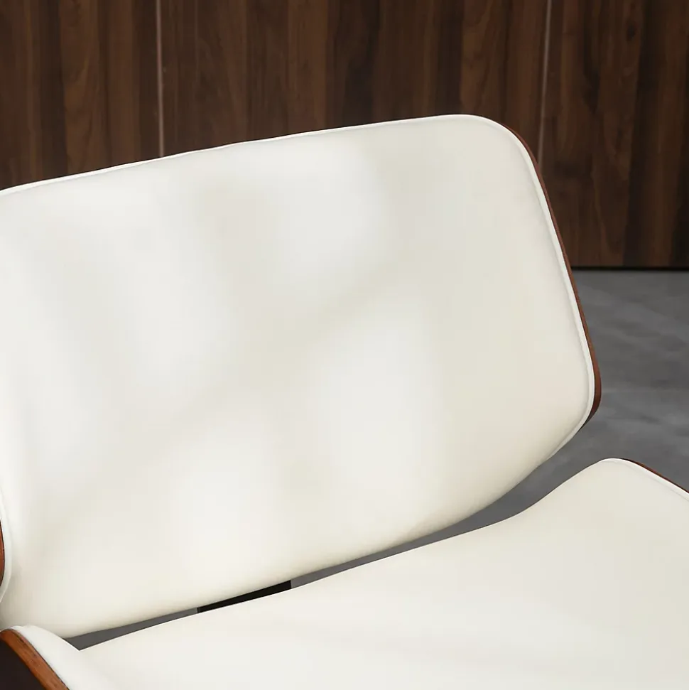 Lot de 2 chaises design vintage piètement châssis bois peuplier aspect noyer revêtement mixte synthétique tissu crème