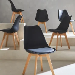 Lot de 6 chaises scandinaves. pieds bois de hêtre. chaises 1 place. noirs