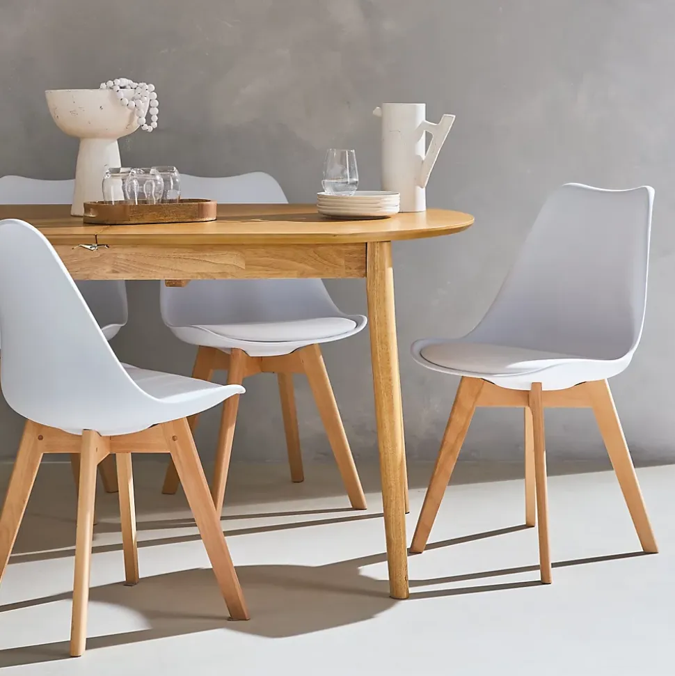 Lot de 6 chaises scandinaves. pieds bois de hêtre. chaises 1 place. blancs