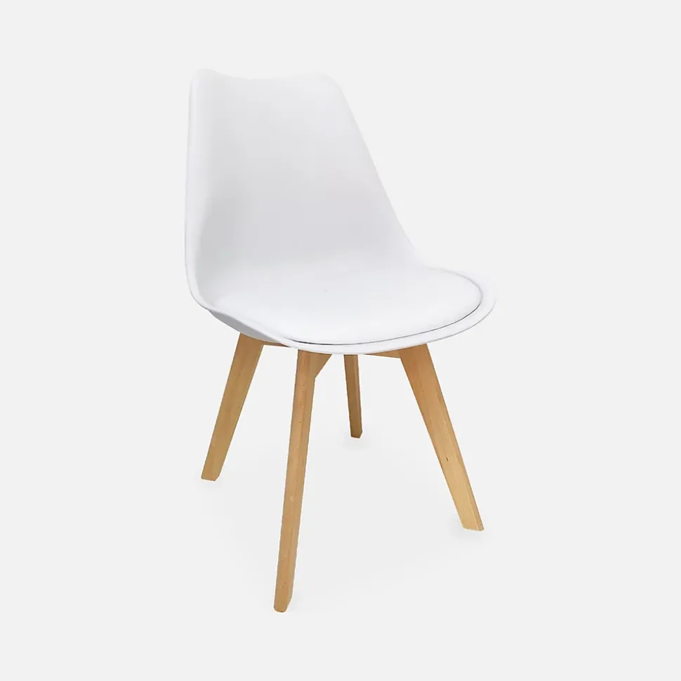 Lot de 6 chaises scandinaves. pieds bois de hêtre. chaises 1 place. blancs