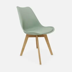 Lot de 6 chaises scandinaves. pieds bois de hêtre. chaises 1 place. vert céladon