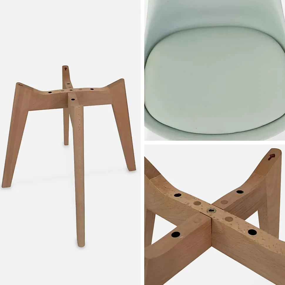 Lot de 6 chaises scandinaves. pieds bois de hêtre. chaises 1 place. vert céladon