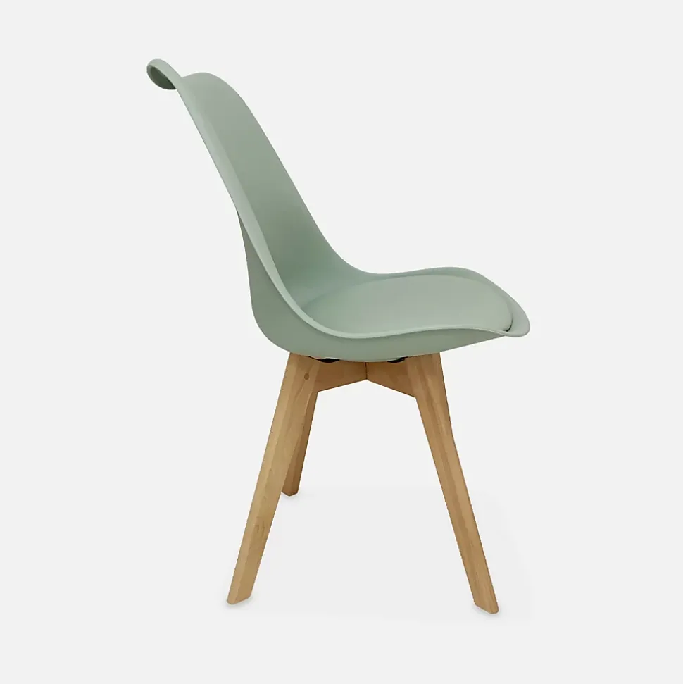 Lot de 6 chaises scandinaves. pieds bois de hêtre. chaises 1 place. vert céladon