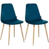 Lot de 2 chaises style Vintage "Marylin" Velours & pieds métal imitation hêtre Atmosphera - Bleu canard
