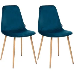 Lot de 2 chaises style Vintage "Marylin" Velours & pieds métal imitation hêtre Atmosphera - Bleu canard