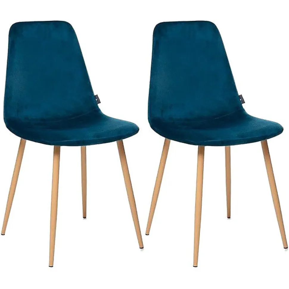 Lot de 2 chaises style Vintage "Marylin" Velours & pieds métal imitation hêtre Atmosphera - Bleu canard