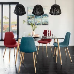 Lot de 2 chaises style Vintage "Marylin" Velours & pieds métal imitation hêtre Atmosphera - Bleu canard