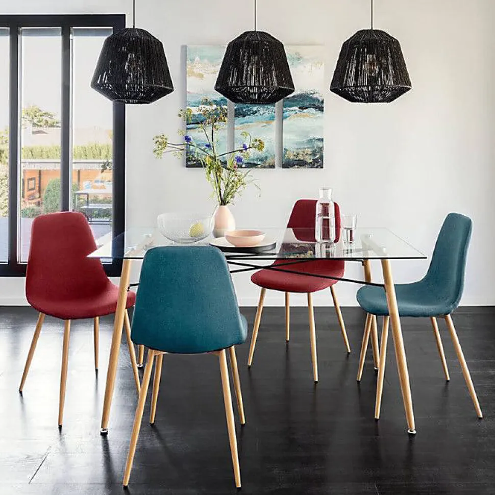 Lot de 2 chaises style Vintage "Marylin" Velours & pieds métal imitation hêtre Atmosphera - Bleu canard