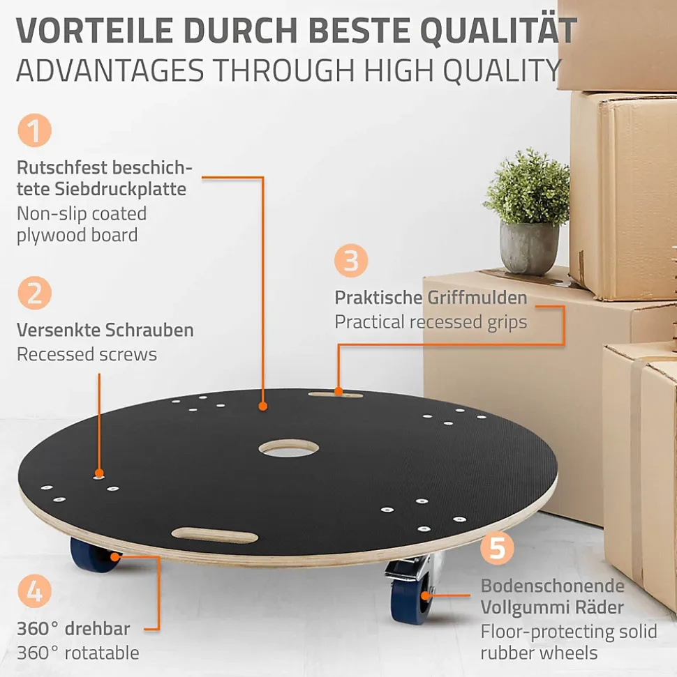 Lot de 2 chariots de transport meuble ECD Germany rond 87 cm avec 2 freins et 4 roues pivotantes