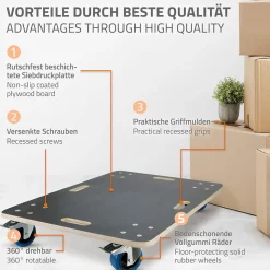 Lot de 2 chariots de transport ECD Germany à roulettes avec 2 à frein 60x80 cm roues pivotantes