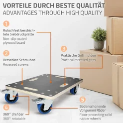 Lot de 2 chariots de transport ECD Germany à roulettes avec 2 à frein 40x60 cm roues pivotantes