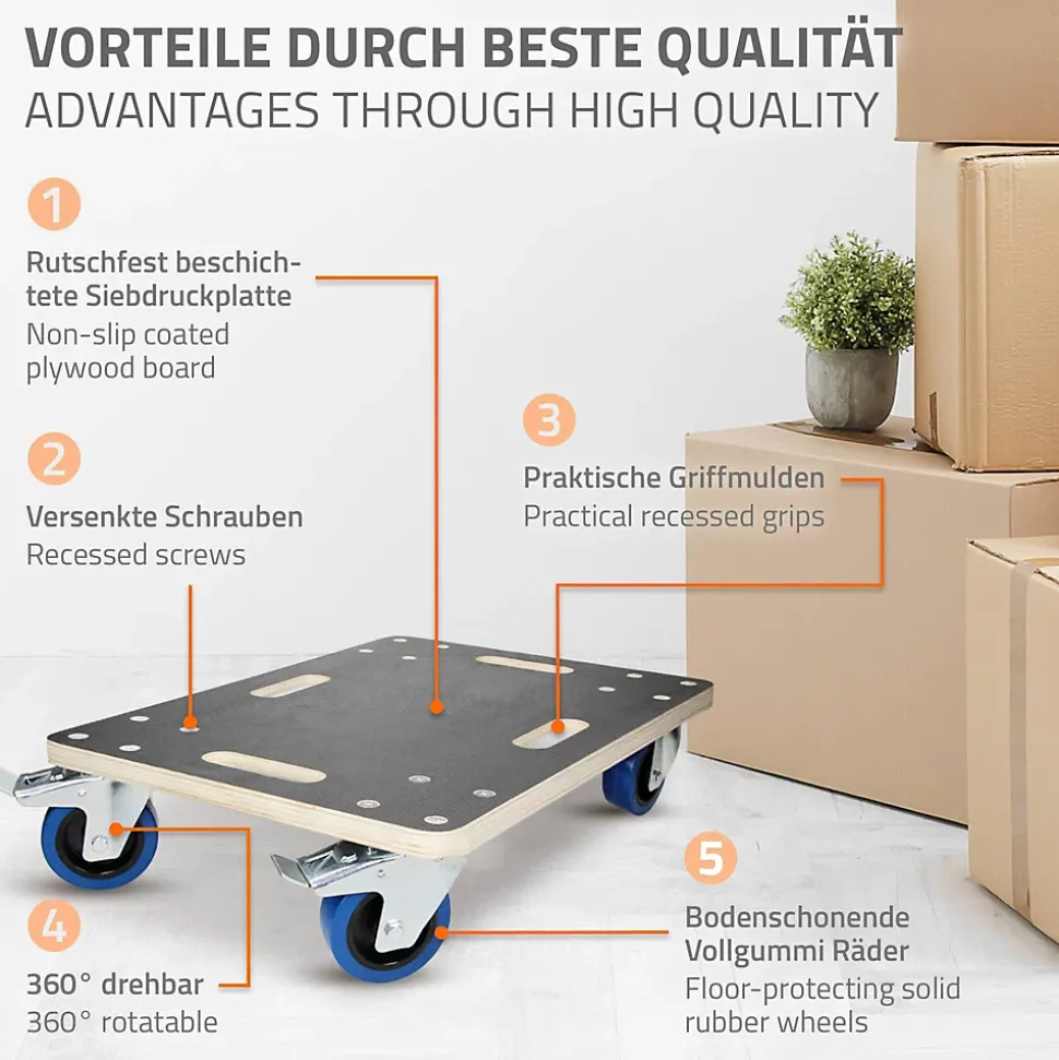 Lot de 2 chariots de transport ECD Germany à roulettes avec 2 à frein 40x60 cm roues pivotantes