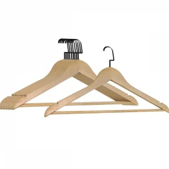 Lot de 10 cintres 44.5 cm pour vêtements adulte premium + avec crochet pivotant à 360 degrés - Bois clair - Vivezen