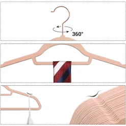 Lot de 50 cintres Antidérapants en velours Rose avec Crochets Pivotants